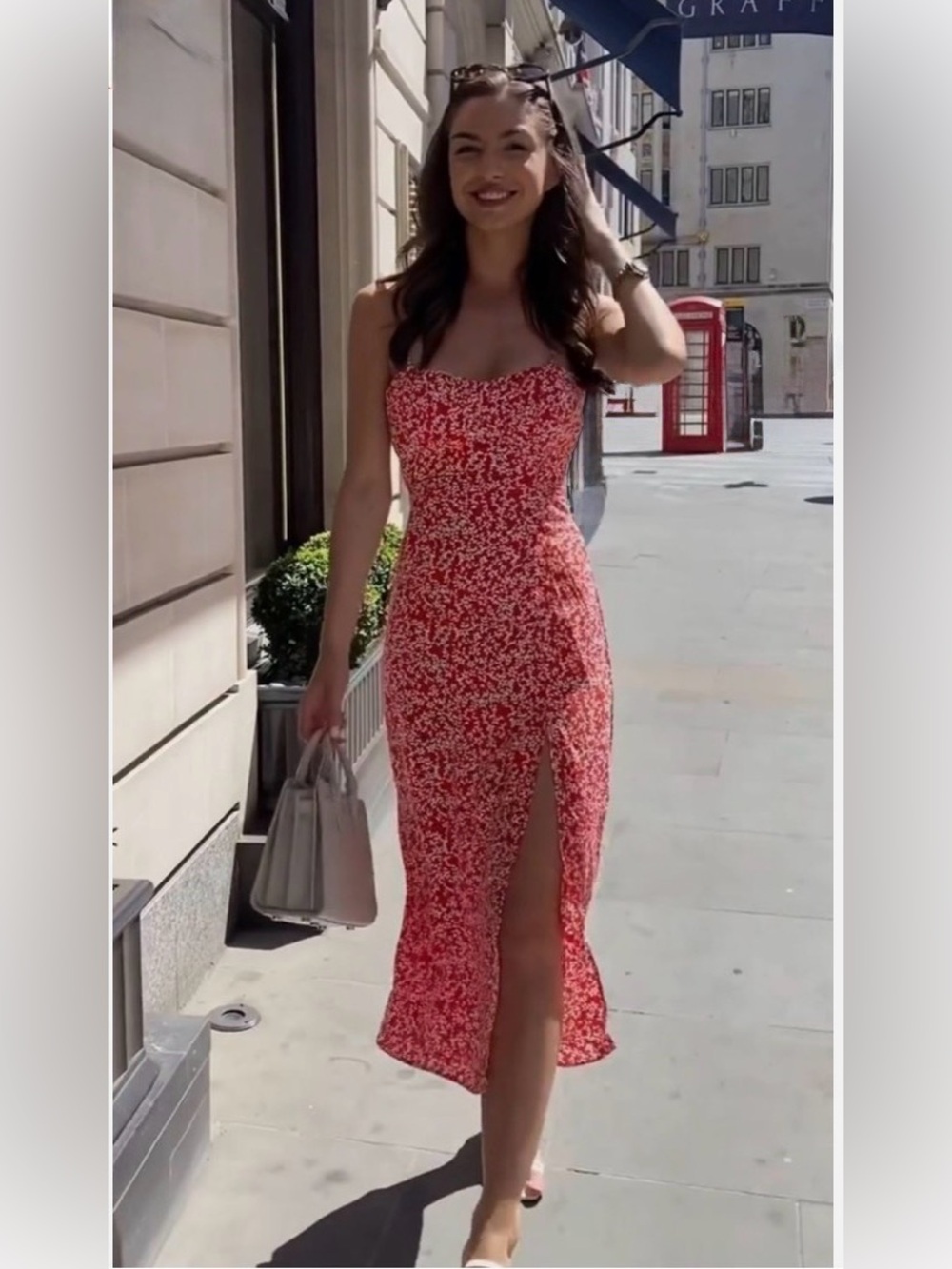 ZARA Printed Corsetry Inspired Midi Dress | Red & White Floral | Size XS